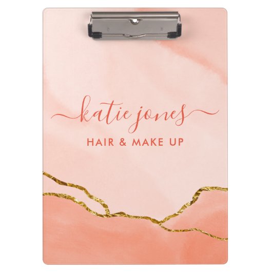 モダン赤面ピンクウォーターカラー&フェイク金ゴールド事業 クリップボード (正面)