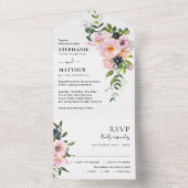 モダン赤面ピンクウォーター色フローラ結婚ズ オールインワン招待状 (内側)