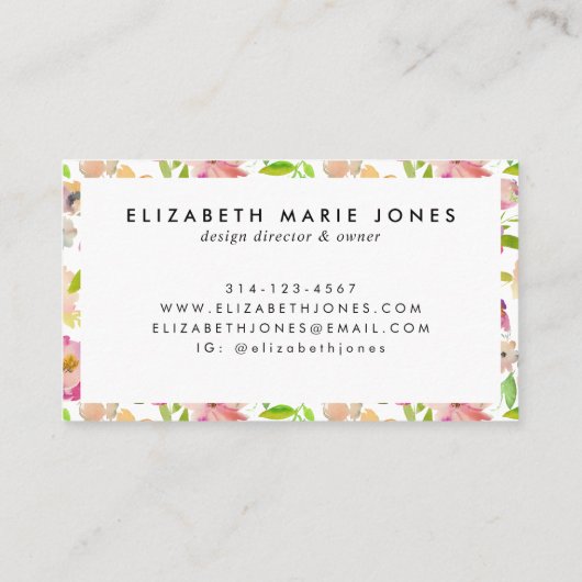 モダン赤面ピンクウォーター色プロフェッショナルフローラ 名刺 (裏面)