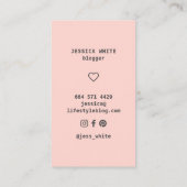 モダン赤面ピンクガーリーハートミニマリスト 名刺 (裏面)