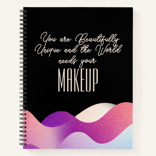 モダン赤面ピンクグラデーショおもしろいン波メイクアップ引用文 ノートブック (正面)