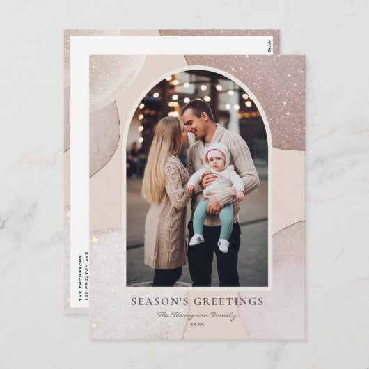 モダン赤面ピンクグリッターシーズンの挨拶の写真 シーズンポストカード (正面/裏面)