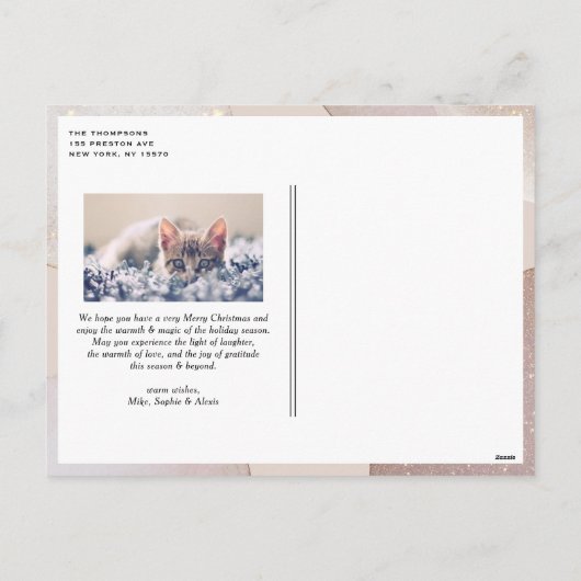 モダン赤面ピンクグリッターシーズンの挨拶の写真 シーズンポストカード (裏面)