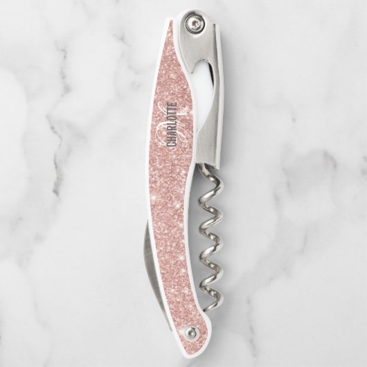 モダン赤面ピンクグリッターモノグラム名ウェイターc ソムリエナイフ (裏面)