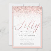 モダン赤面ピンクグリッター50と素晴らしい誕生日 招待状 (正面)