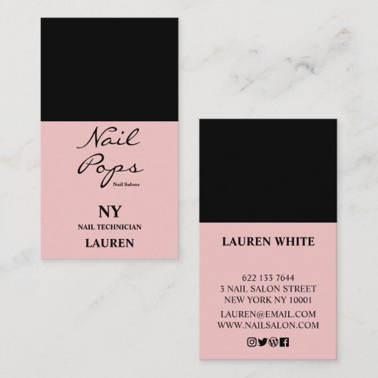 モダン赤面ピンクシックスタイリッシュトレンディー爪、 ネイルポーランド 名刺 (正面/裏面)