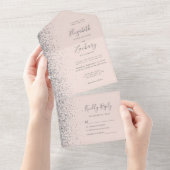 モダン赤面ピンクシルバーグリッター結婚ズ オールインワン招待状 (貼ってはがせる)