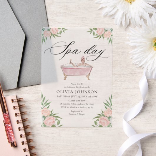 モダン赤面ピンクスパデイブライダルシャワー ベラム紙招待状 (ウェディング)