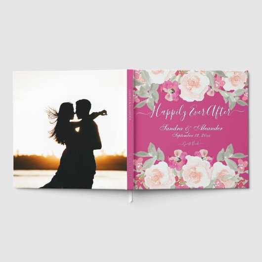 モダン赤面ピンクセージフローラウォーター結婚カラー ゲストブック (全面)