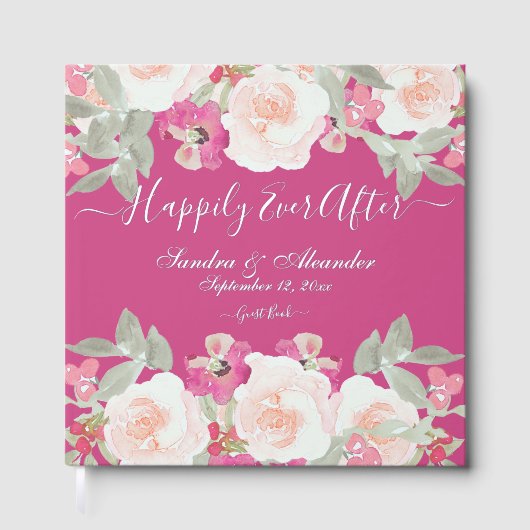 モダン赤面ピンクセージフローラウォーター結婚カラー ゲストブック (正面)