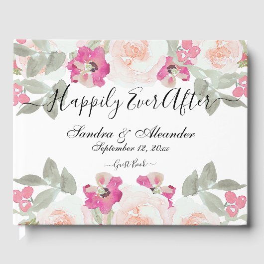 モダン赤面ピンクセージフローラウォーター結婚カラー ゲストブック (正面)