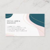 モダン赤面ピンクティール(緑がかった色)白抽象芸術筆 名刺 (裏面)