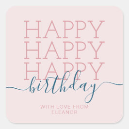 モダン赤面ピンクハッピーバースデー スクエアシール