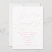 モダン赤面ピンクハート婚約パーティ招待状 招待状 (正面)