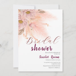 モダン赤面ピンクパンパスグラスブライダルシャワー 招待状
