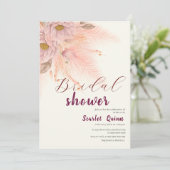 モダン赤面ピンクパンパスグラスブライダルシャワー 招待状 (スタンド正面)