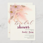 モダン赤面ピンクパンパスグラスブライダルシャワー 招待状 (正面/裏面)