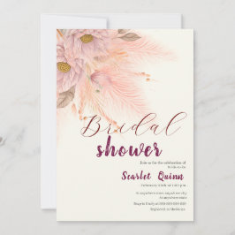 モダン赤面ピンクパンパスグラスブライダルシャワー 招待状