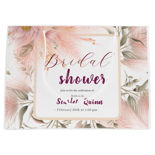 モダン赤面ピンクパンパスグラスブライダル束 ラージペーパーバッグ (正面)