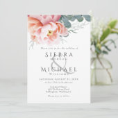 モダン赤面ピンクピーチピーニーフローラ結婚ズ 招待状 (スタンド正面)