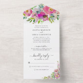 モダン赤面ピンクピーチフローラウォーター結婚カラー オールインワン招待状 (内側)