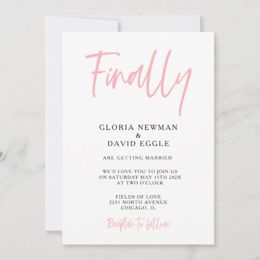 モダン赤面ピンクファイナル結婚式招待状 招待状 (正面)