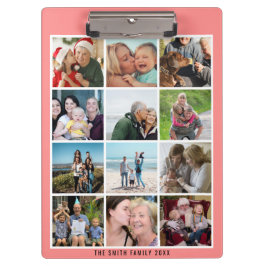 モダン赤面ピンクファミリー12フォトコラージュカスタム クリップボード