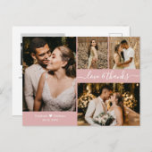 モダン赤面ピンクフォトコラージュ結婚の感謝 ポストカード (正面/裏面)