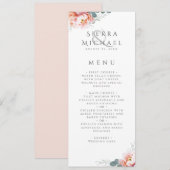 モダン赤面ピンクフローラピー結婚オンズディナー メニュー (正面/裏面)