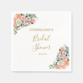 モダン赤面ピンクフローラブライダルシャワー スタンダードカクテルナプキン
