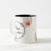 モダン赤面ピンクフローラママお母さん日 ツートーンマグカップ (正面左)