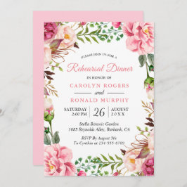 モダン赤面ピンクフローラリースリハーサルディナー 招待状