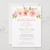 モダン赤面ピンクフローラ水彩ブライダルシャワー 招待状 (正面)