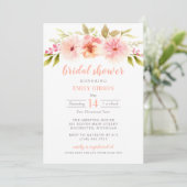 モダン赤面ピンクフローラ水彩ブライダルシャワー 招待状 (スタンド正面)