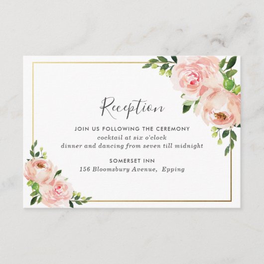 モダン赤面ピンクフローラ結婚披露宴 エンクロージャーカード (正面)