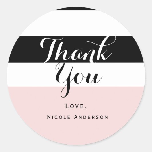 モダン赤面ピンクブラック&ホワイトストライプパーティー ラウンドシール (正面)