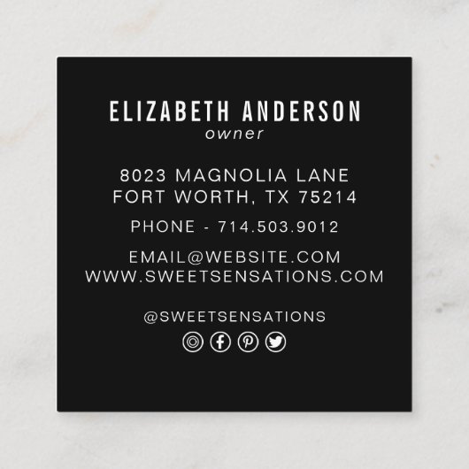 モダン赤面ピンクベーカリーケータリングシェフ スクエア名刺 (裏面)