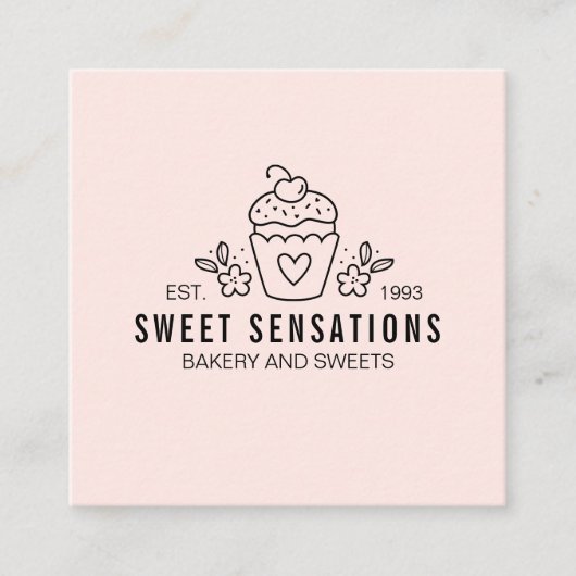 モダン赤面ピンクベーカリーケータリングシェフ スクエア名刺 (正面)