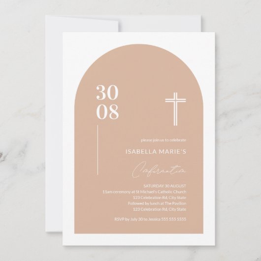 モダン赤面ピンクミニマリストアーチ確認 招待状 (正面)