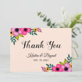 モダン赤面ピンクミニマルフローラ結婚ズ サンキューカード (スタンド正面)