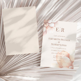 モダン赤面ピンクムース花びらモノグラム結婚ズ 招待状