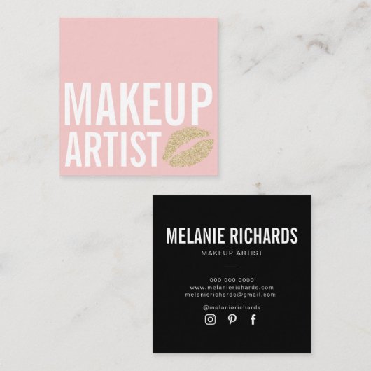 モダン赤面ピンクメイクアップ美しい スクエア名刺 (正面/裏面)