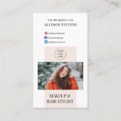 モダン赤面ピンクメイク美容師写真QRコード 名刺 (正面)