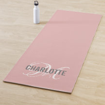 モダン赤面ピンクモノグラムネームヨガマット