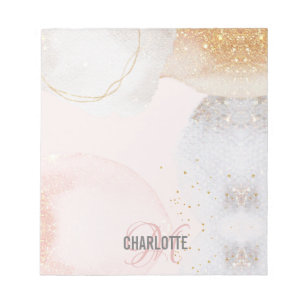 モダン赤面ピンクモノグラム名抽象芸術メモ帳 ノートパッド