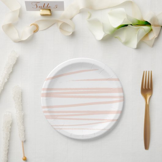 モダン赤面ピンクラインズ抽象芸術アート ペーパープレート (ウェディング)