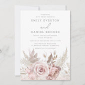 モダン赤面ピンクローズ結婚ズ 招待状 (正面)