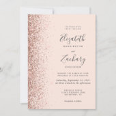 モダン赤面ピンクローズ金ゴールドグリッターエッジ結婚ズ 招待状 (正面)