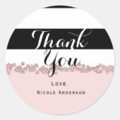 モダン赤面ピンクローズ金ゴールドブラック&ホワイトストライプ ラウンドシール (正面)