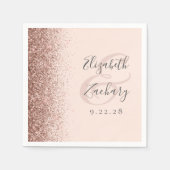 モダン赤面ピンクローズ金ゴールド結婚グリッター スタンダードカクテルナプキン (正面)